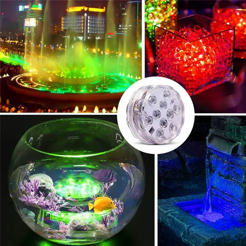 Leds RGB, luz Submersível, Lâmpada Noturna subaquática a pilhas. jardim piscina luz para festa de casamento vaso tigela - Maxofertasshop