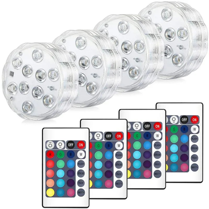 Leds RGB, luz Submersível, Lâmpada Noturna subaquática a pilhas. jardim piscina luz para festa de casamento vaso tigela - Maxofertasshop