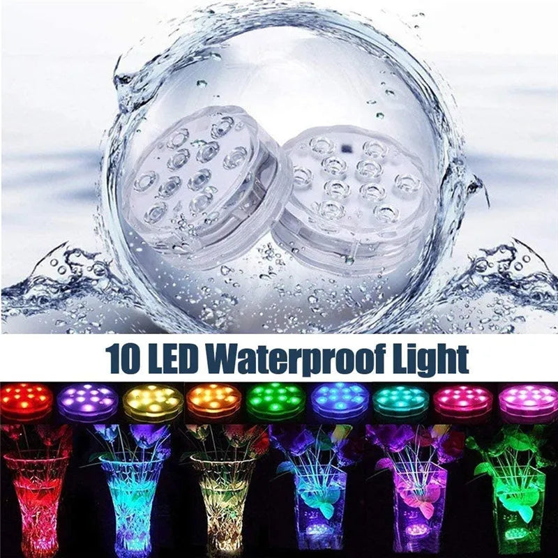 Leds RGB, luz Submersível, Lâmpada Noturna subaquática a pilhas. jardim piscina luz para festa de casamento vaso tigela - Maxofertasshop