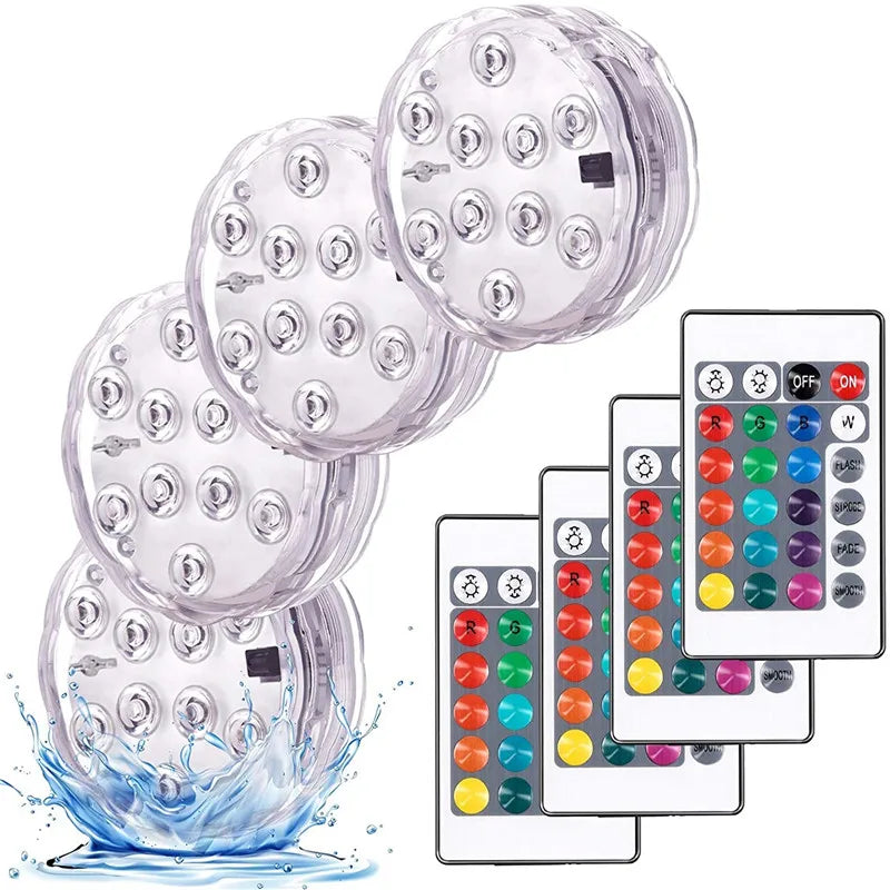 Leds RGB, luz Submersível, Lâmpada Noturna subaquática a pilhas. jardim piscina luz para festa de casamento vaso tigela - Maxofertasshop