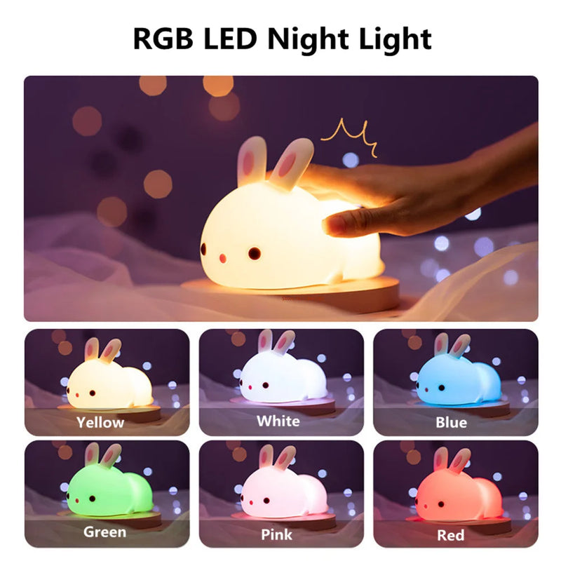 Luminária, Sensor de Toque RGB Led Coelho, Luz Noturna, com 16 cores Diferentes. - Maxofertasshop