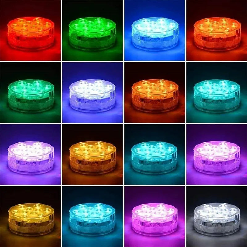 Leds RGB, luz Submersível, Lâmpada Noturna subaquática a pilhas. jardim piscina luz para festa de casamento vaso tigela - Maxofertasshop