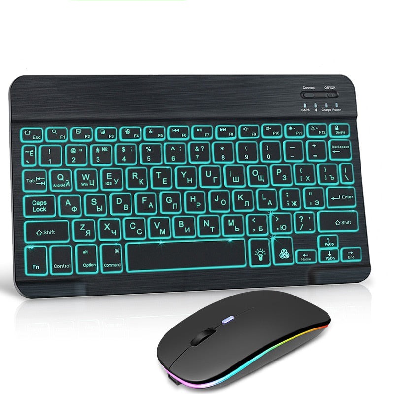 Teclado e mouse Bluetooth sem fio RGB.