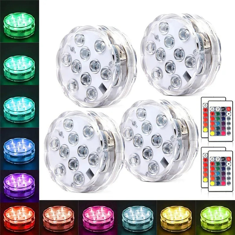 Leds RGB, luz Submersível, Lâmpada Noturna subaquática a pilhas. jardim piscina luz para festa de casamento vaso tigela - Maxofertasshop