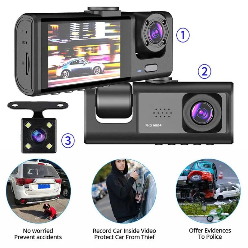 Câmera Dash Cam, com gravação em loop, visão noturna IR e tela IPS de 2 "1080P, gravador DVR, gravador de vídeo, DVR para veículo. - Maxofertasshop