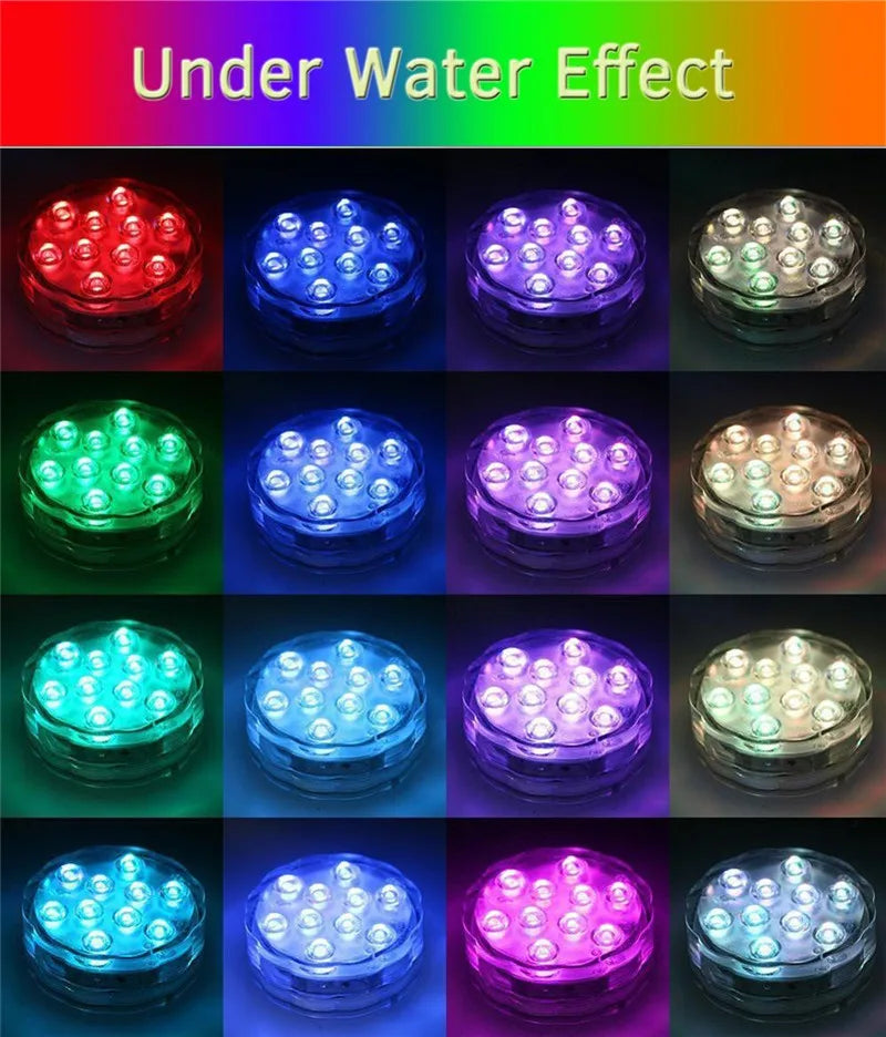 Leds RGB, luz Submersível, Lâmpada Noturna subaquática a pilhas. jardim piscina luz para festa de casamento vaso tigela - Maxofertasshop