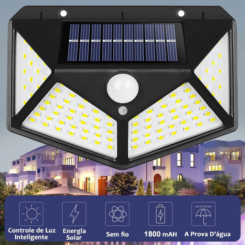 Lâmpada de Luz Solar, Jardim 100 Leds, Com Sensor de Presença.