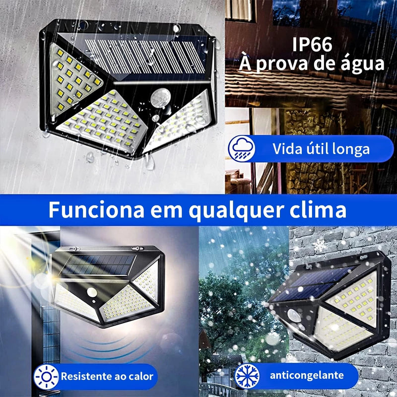 Lâmpada de Luz Solar, Jardim 100 Leds, Com Sensor de Presença.